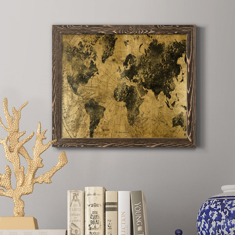 Golden Atlas - Reproduction d'art graphique sur papier encadré, H 24 po x l 18 po x P 1,5 po, Noyer