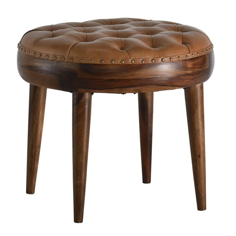 Repose-pieds rond en cuir Chaney