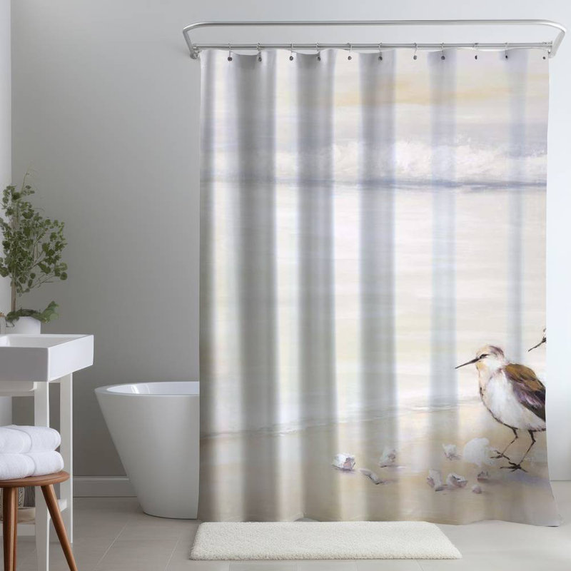 Shower Curtain AN97 – Polyester Shower Curtain, Dye Sublimation Print, 71" W × 74" L, White/Light Brown