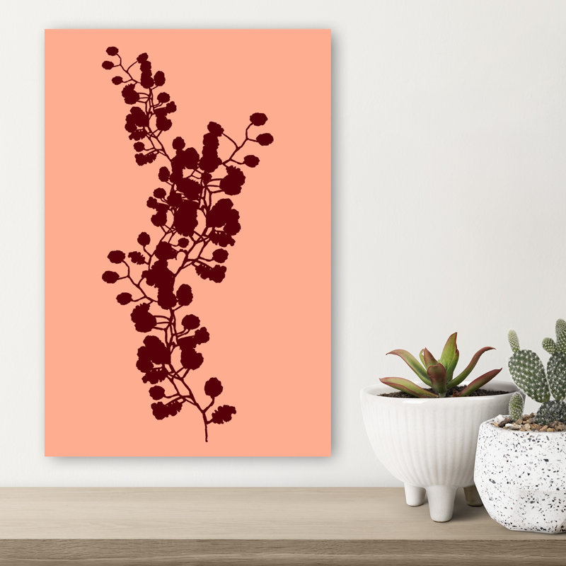 «Peach Botanical Silhouette Delicate Elegant Minimalist Nature Plant», reproduction d'art murale, H 18 po x l 12 po
