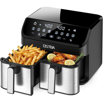 Friteuse à double air de 9,5 pintes, écran tactile numérique, finition synchronisée, 8 programmes prédéfinis, arrêt automatique