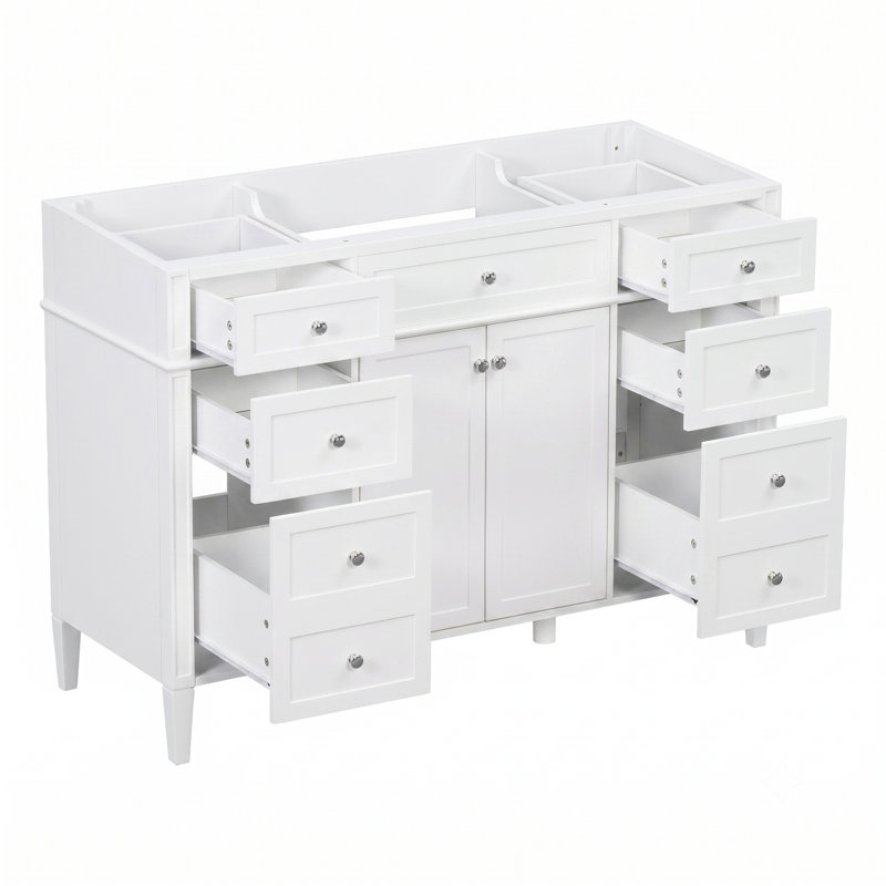 Meuble-lavabo autoportant de 122 cm (48 po) seulement, 6 tiroirs et 2 portes à fermeture amortie, blanc