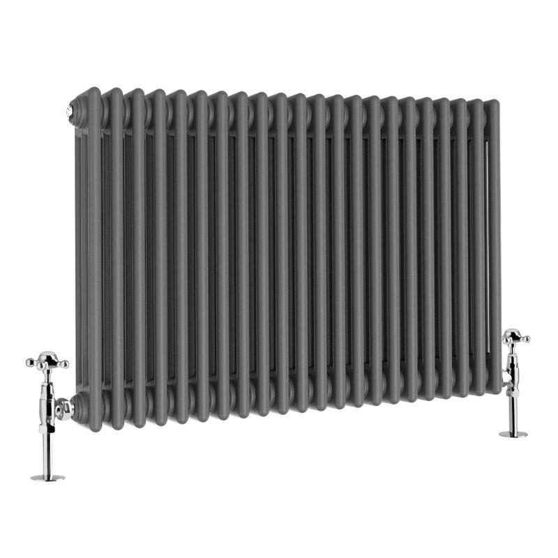 Vallie Horizontal Traditional Column Cast Iron Style Designer Radiator, Anthracite, 60cm H x 101cm W