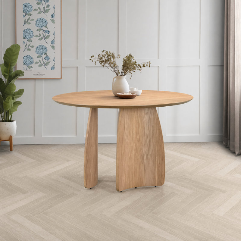 Marlow Sculpted Base 54" Round Wood Dining Table, Oak