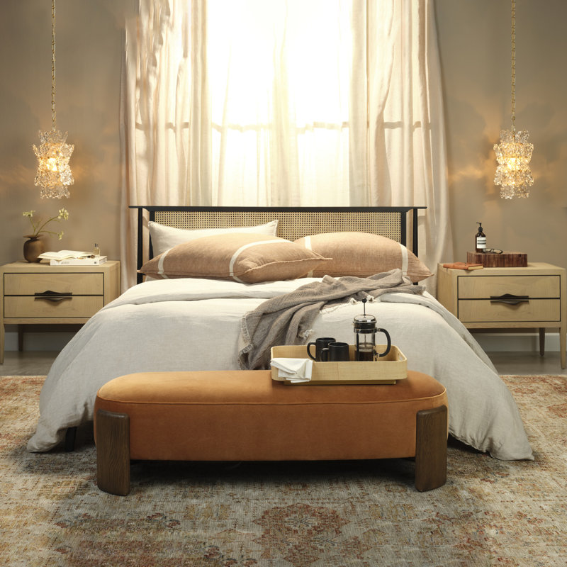 Banc éclair, velours terracotta et chêne sucre brun, Orange