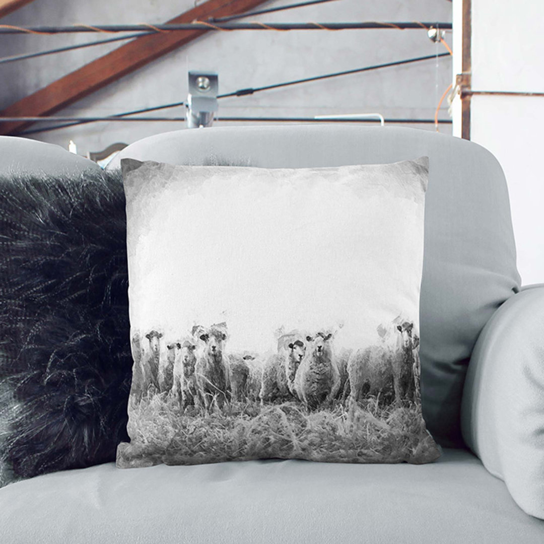 A Flock of Sheep in Abstract Cushion with Filling