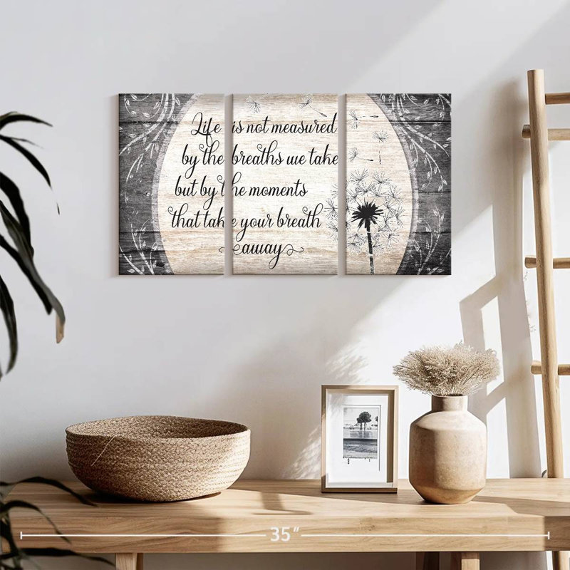 Mesure de la vie, citation de plusieurs impressions sur toile, H 26 po x l 12 po x P 1 po