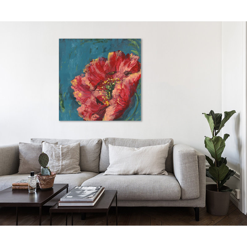 «Red Poppy On Teal III», toile tendue par Winston Porter, H 48 po x l 48 po x P 1,5 po