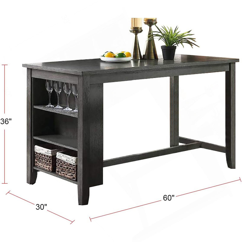 Table de salle à manger à hauteur de comptoir moderne et moderne de 1 pièce avec tablettes de rangement et finition grise