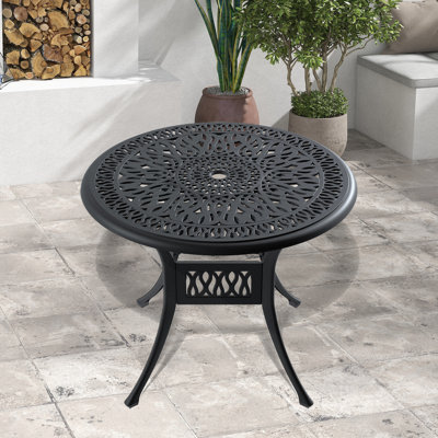 Table de salle à manger en aluminium coulé de 35,43 pouces avec un design élégant et une finition résistante aux intempéries, idéale pour les réceptions en plein air