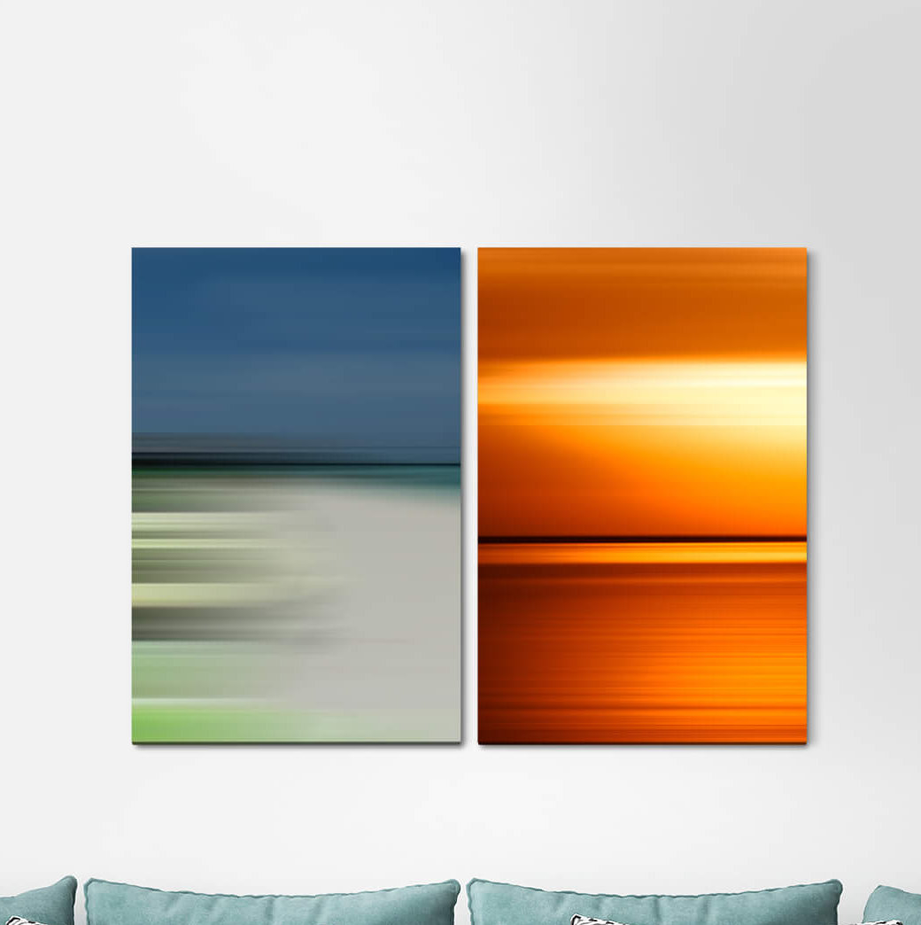 2-tlg. Leinwandbilder-Set - Grafikdruck „Red Sea Horizon Twilight Harmonious Minimal Modern”