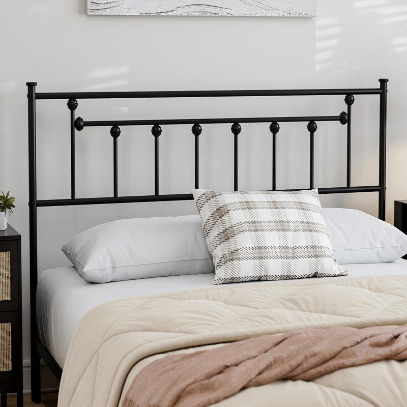 Metal Full Size Headboard, Adjustable Height, Full Headboard Only for Bedroom, Rustic Farmhouse Style, Attach Frame, Easy Assembly, Black