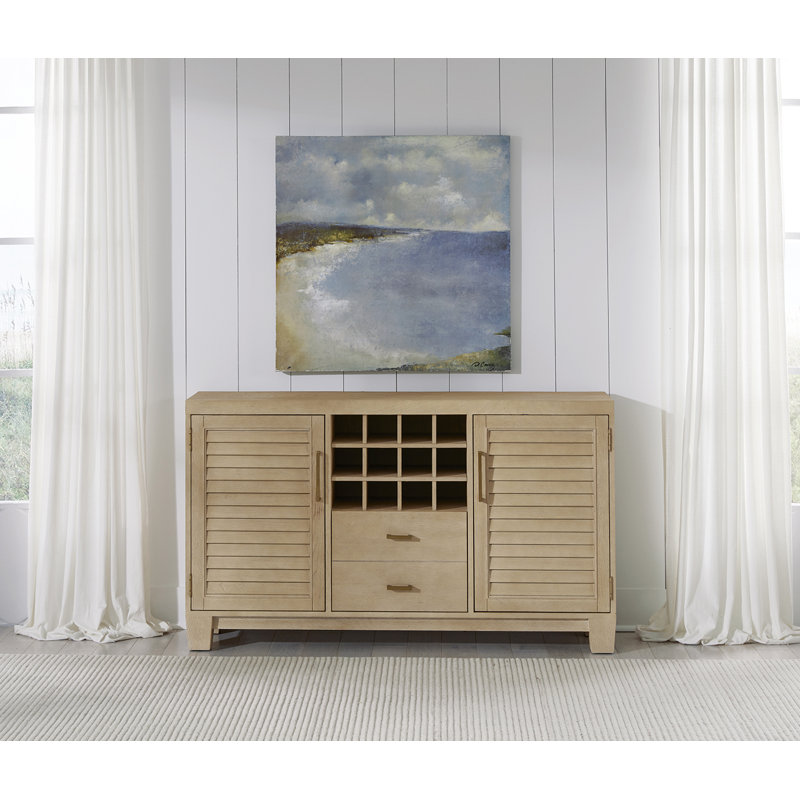 American Heritage Port Regal Bar Cabinet - White Oak Finish with Satin Brass Hardware, Stemware Holders, Bottle Opener & 12-Bottle Wine Storage