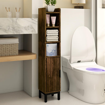 Sauder 5‑tier Corner Toilet Paper Storage Cabinet, Freestanding Bathroom Organizer With Door And Adjustable In Rustic Brown