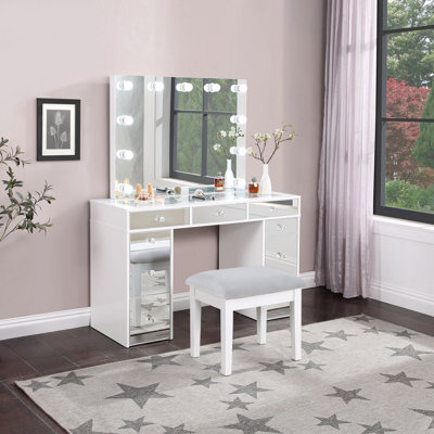 Coiffeuse avec miroir et tabouret Winona