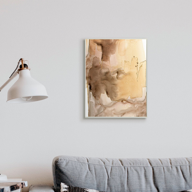 Abstrait de peinture mouillée, coups d'aquarelle brune, H 19 po x l 13 po, Plaque murale