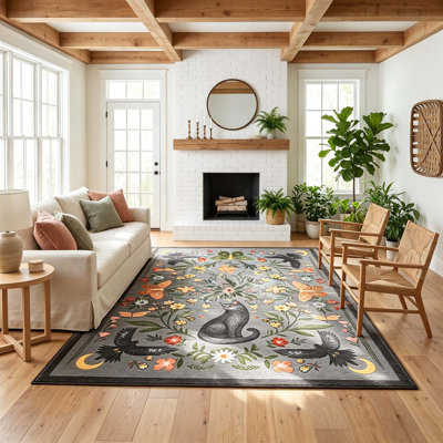 Tapis floral et chat lavable pour salle de bain, salon et chambre à coucher