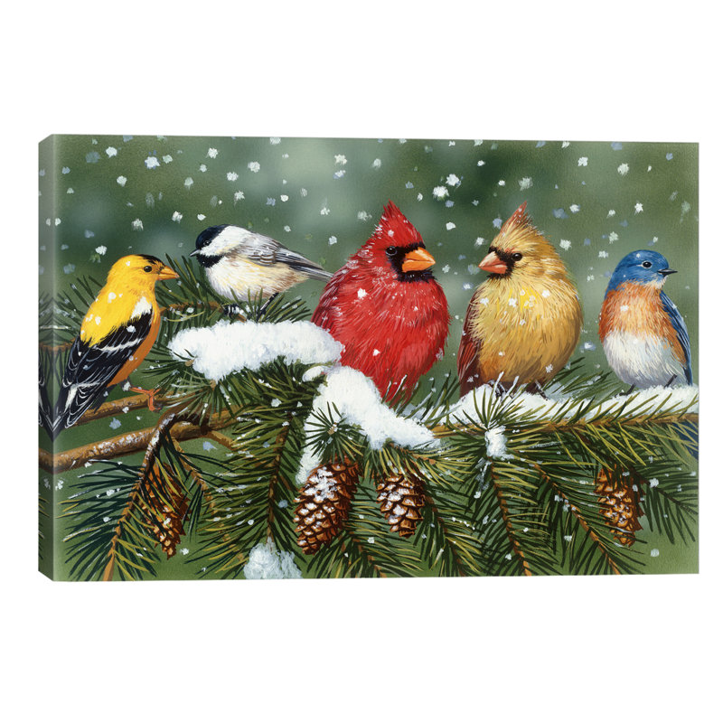 Backyard Birds On Snowy Branch by William Vanderdasson - Wrapped Canvas Print, 152.5 cm H x 101.5 cm W