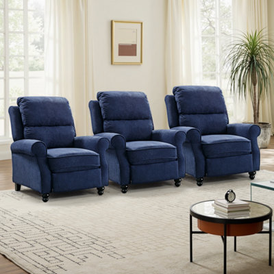 Fauteuil inclinable rembourré 35,4 po avec repose-pieds en tissu classique (ensemble de 3)