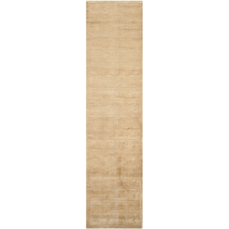 Tan Geometric Area Rug, Runner 2'6" x 12'