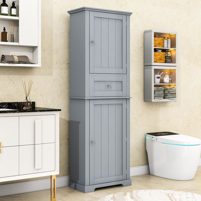 Luxurious Wood Bathroom Storage Cabinet with Adjustable Shelves, 67.5" H x 11.5" W x 22.5" D, Black