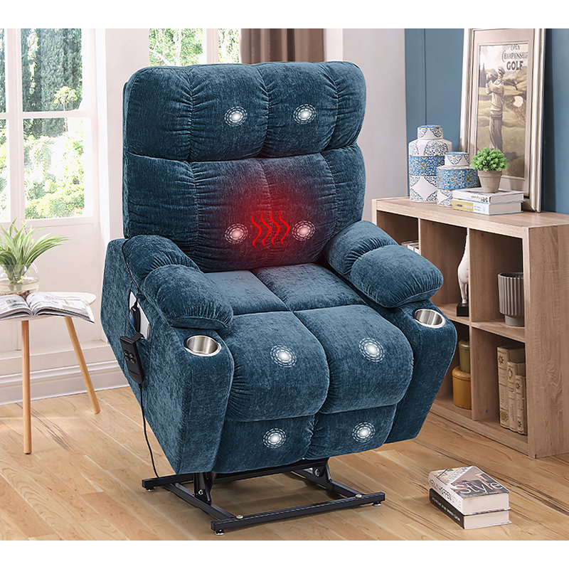 Double fauteuil inclinable motorisé OKIN, avec fauteuil chauffant, Bleu