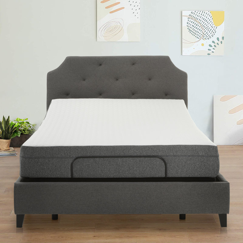 Cadre de lit réglable 15 po avec matelas en mousse à mémoire de forme Murilda, gravité zéro, barre de retenue des pieds