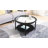 Double-layer Solid Wood Round Coffee Table with Tempered Glass Top