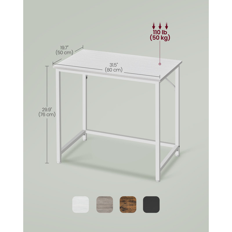 Jana Metal Top Writing Desk, White, 76cm H x 80cm W x 50cm D