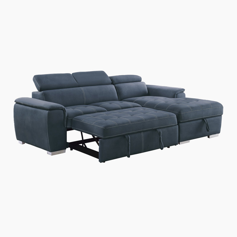 Caisse 98" Modern & Contemporary Microfiber 2-Piece Sectional Sofa with Integrated Pull-Out Sleeper Bed, Adjustable Headrests & Hidden Storage Chaise