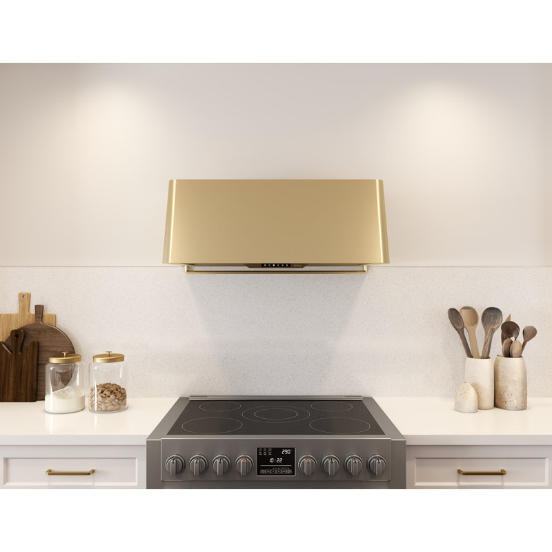 Zephyr Mesa 90 cm. Wall Mount Range Hood with LED Lights, Satin Gold