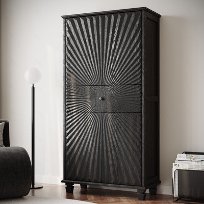 Armoire d'appoint de 64,5 po de hauteur, 4 portes, buffet creux avec portes 3D en bois et 1 tiroir pour le salon, la salle à manger, le vestibule, le couloir