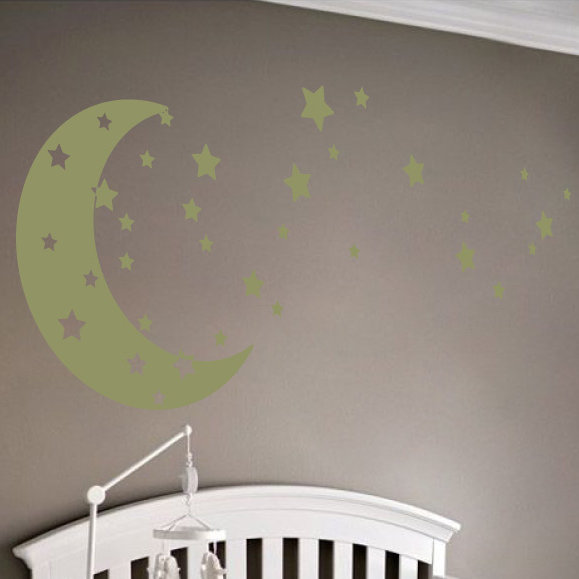 Adhésif décoratif lune et étoiles, Olive, H 30 po x l 65 po x P 0,01 po