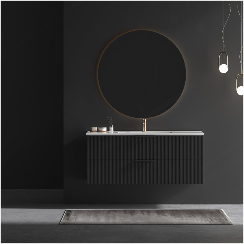 Meuble-lavabo 48 po avec lavabo en céramique - meuble-lavabo mural flottant mural avec tiroirs, noir