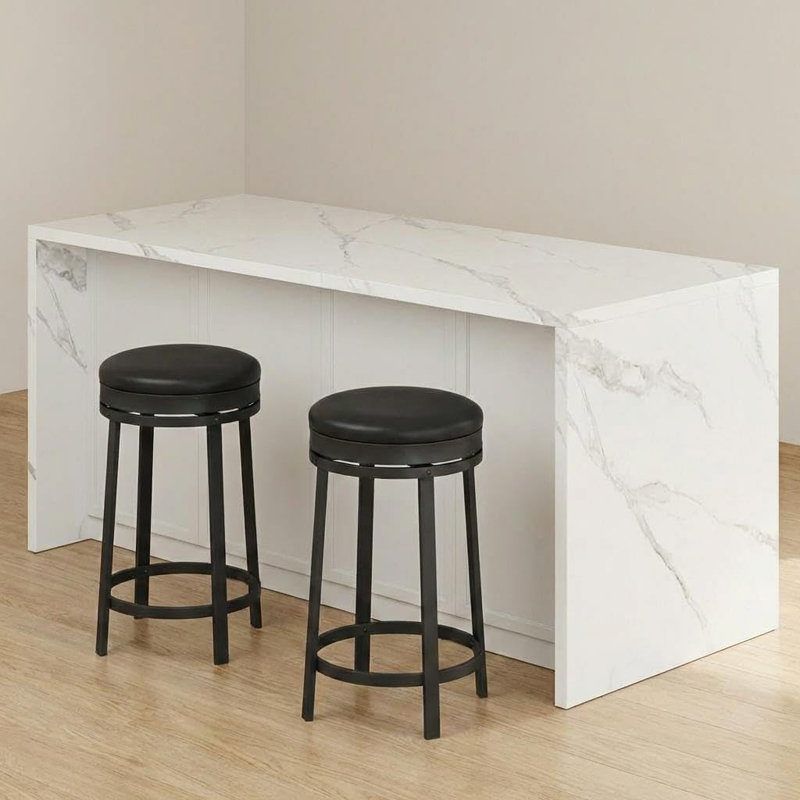 Ensemble de 2 tabourets de bar pivotants 24 po, siège en cuir PU, structure en métal, sans dossier, îlot de cuisine, noir, 2