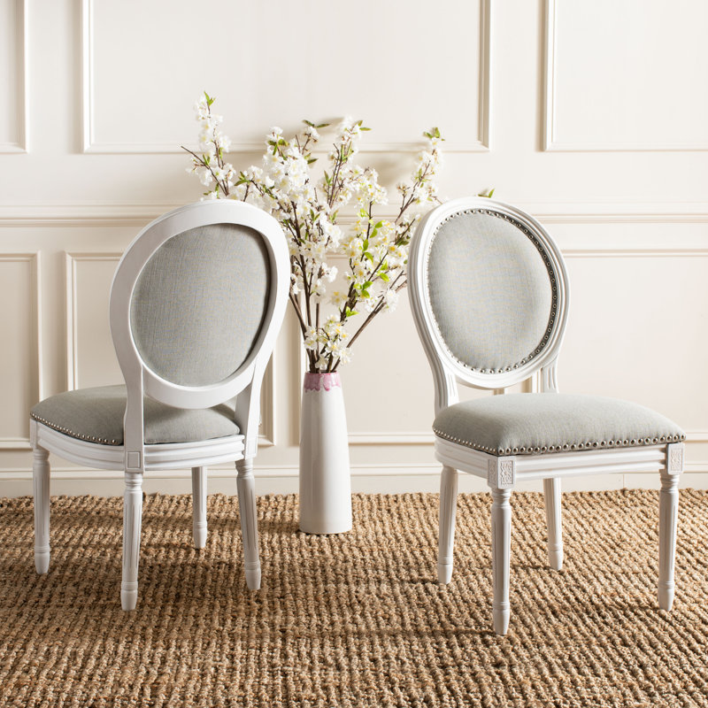 Denholme 19.8'' H Linen Upholstered Side Chair, Cream, Light Gray