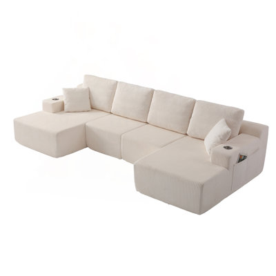 130'' U-Shaped Modular Corduroy Sectional Sofa with Mattress-Grade Spring Support