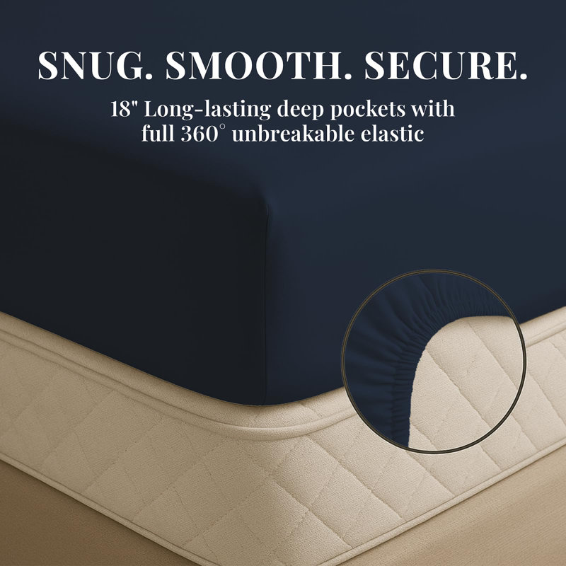 Premium Rayon From Bamboo Blend Sheet Set With Deep Pockets, Cooling and Breathable, Twin Sheet Set with 2 Pillowcases, Navy