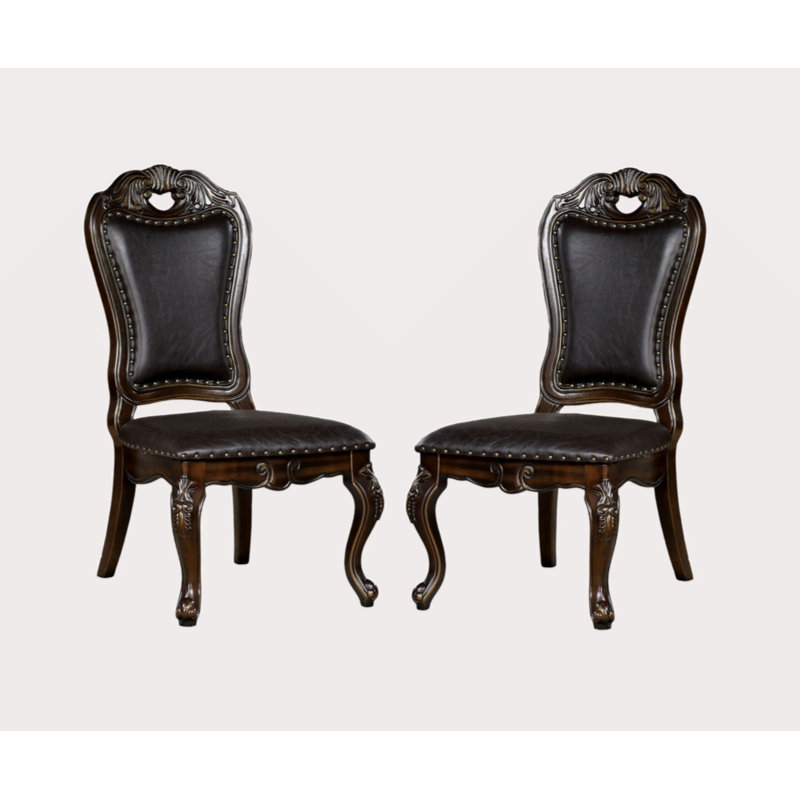 Chaises d'appoint traditionnelles 2 pièces en bois de noyer brun foncé