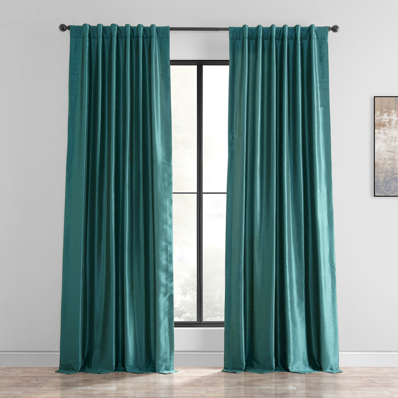 Panneau de rideau simple en imitation de soie texturée de type toile doupion obscurcissant rétro pour fenêtre Rayne