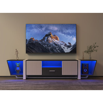 TV Console With Large Storage Cabinets, Biplane Shape Design LED TV Stand With Remote Control, Multiple Modes Changing Lights Modern Entertainment Cen -  Ivy Bronx, D97A4CF8566A4B89A874ADA8FAFC5061