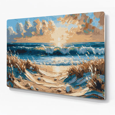 Coastal Sunny Beach Brown Metal Wall Art