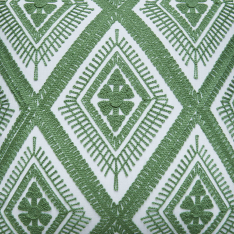 Green and White Embroidered Square Olefin Pillow