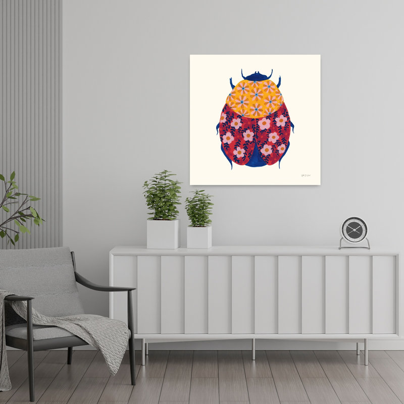 Coccinelle en fleurs III, H 24 po x l 24 po