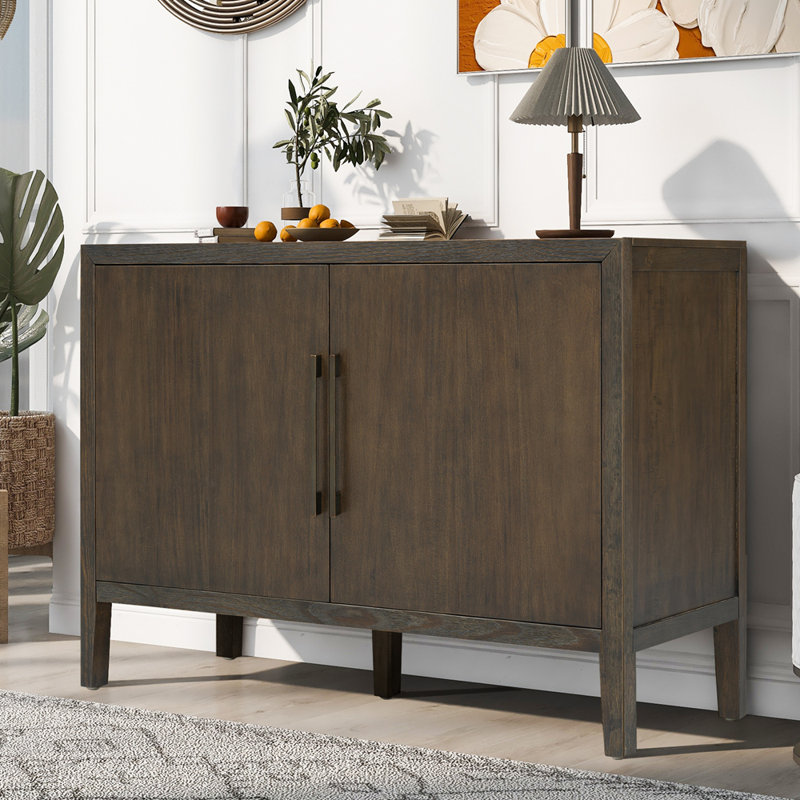 47.25-Inch Farmhouse Sideboard with Pine Veneer and 2 Doors, Dark Brown