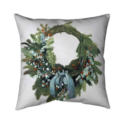 Christmas wreath - 16"x16" Outdoors Throw pillow - Spun poly - Print on demand