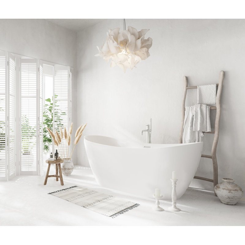 67 Inch Bathtub in Glossy White with Trim, Brushed Nickel