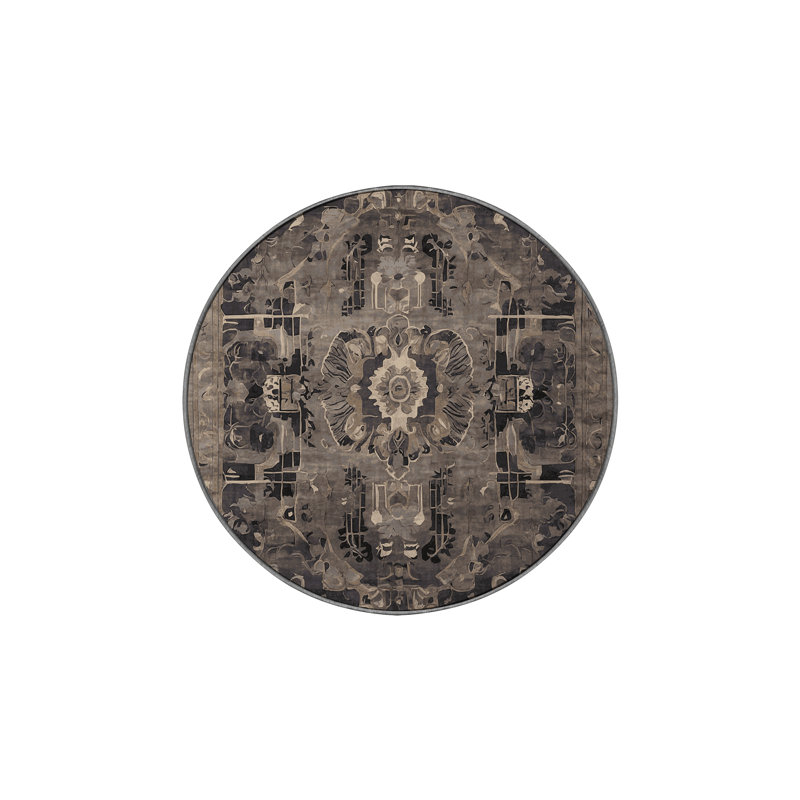Tapis gris soyeux et moelleux, Rond 6 pi