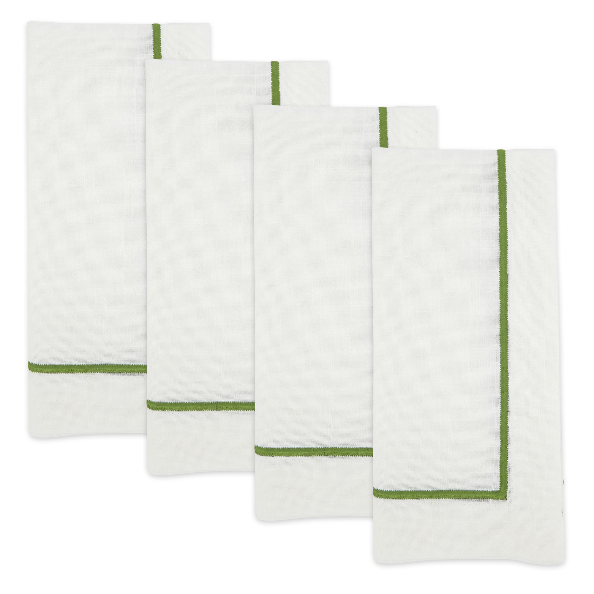 Odelle Embroidered Line Design Dinner 4 Piece Napkin Set, Kiwi