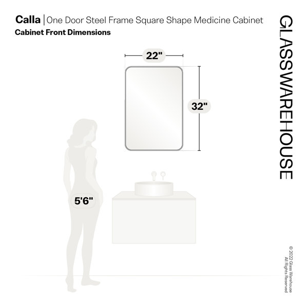Glass Warehouse Calla 22 in. W x 32 in. H x 5 in. D Recessed Medicine Cabinet in Satin Brass with Mirror